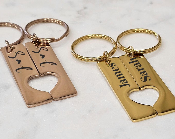Laser Engraved heart Keychains set, Couples Matching Heart Keychain, Couples Keychain Set, boyfriend and girlfriend gift