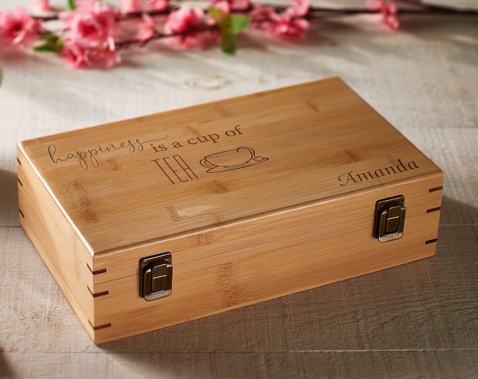 Personalized Tea Box, custom engraving Tea Box, Mothers day Gift, Bamboo Tea Box, Gift for her, Christmas gift