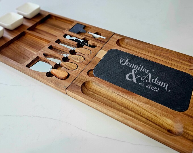 Personalized Cheese Board Set - Custom Engraved Charcuterie Board, Cutting Board for Wedding, Couple, Hosting, Housewarming, Christmas gifts