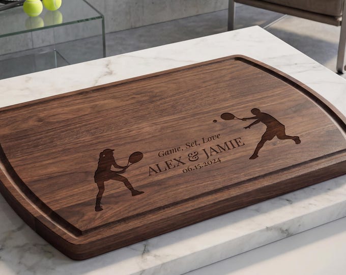 Personalized Charcuterie Board – Tennis Couple: Customized Cutting Board | Sporty Couple, Engagement, Housewarming, Wedding, Hosting Gift