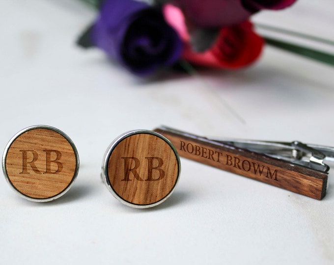 Personalized CuffLinks and tie clips, Wooden CuffLinks, Engraved Cuff Links, Custom CuffLinks, Groom CuffLinks, Groomsmen Gift, Gift for him