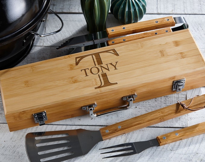 Personalized BBQ Set, Engraved BBQ set, Customized BBQ Utensil Set,  Personalized Grill Tool Set, Gift for him, Fathers Day Gift