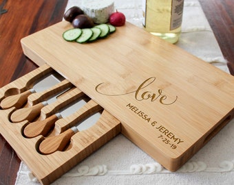 Personalized Bamboo Cheese Board Set, Custom cheese board, Engraved cutting board, Wedding gifts, Gifts for the couple, Christmas gifts