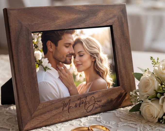 Custom Picture Frame, Gift for the Couple, Personalized Picture Frame, Customized Wood Photo Frame, Engagement Gift, Newlywed Gift