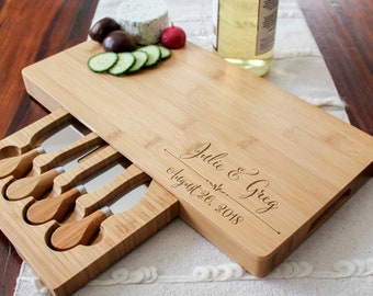 Personalized cheese board set, Custom cheese board set, Engraved cutting board, Wedding gifts, Gifts for the couple, Christmas gifts