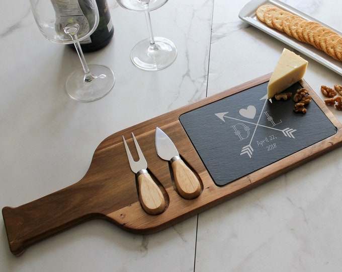 Personalized cheese board set, Custom cheese board With Utensils, Slate board, Wedding gifts, Gifts for the couple, Christmas gifts