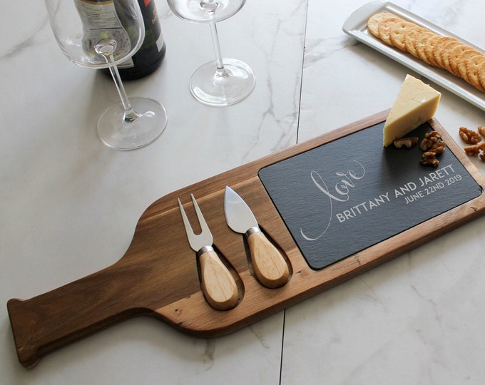 Personalized cheese board set, Custom cheese board With Utensils, Slate board, Wedding gifts, Gifts for the couple, Christmas gifts