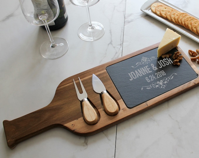 Personalized cheese board set, Custom cheese board With Utensils, Slate board, Wedding gifts, Gifts for the couple, Christmas gifts