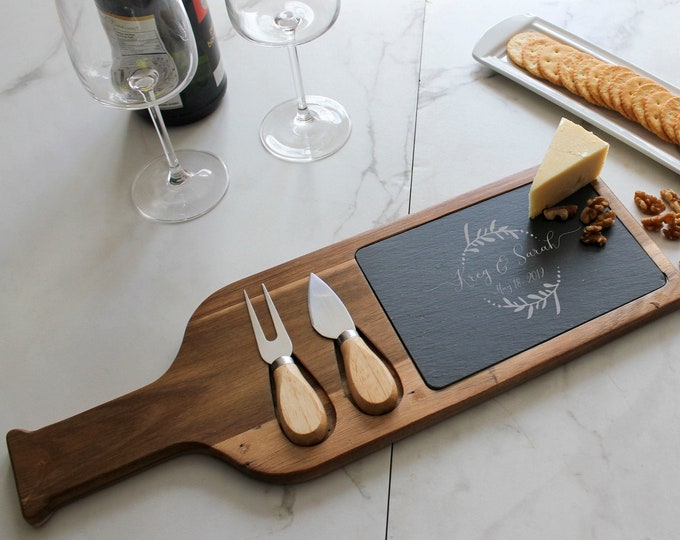 Personalized cheese board set, Custom cheese board With Utensils, Slate board, Wedding gifts, Gifts for the couple, Christmas gifts