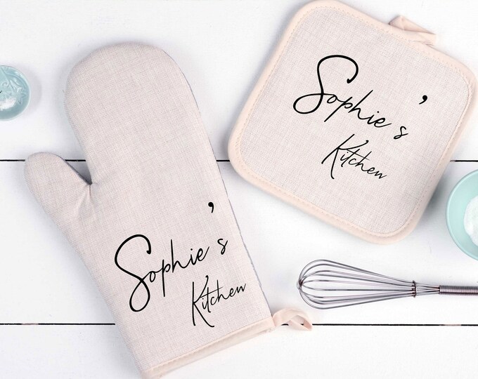 Custom Kitchen towel with oven mitts and glove