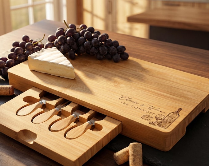 Personalized Cheese Board Set, Custom Engraved charcuterie set, Perfect Gift for the couple, Wedding, Housewarming, Anniversary, Christmas