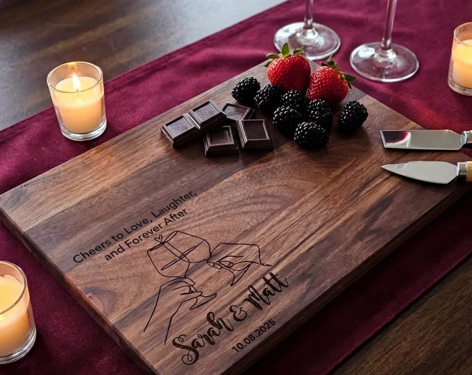 Personalized Cutting Board for Couples | Wine Glass Engraved Wedding Gift | Custom Charcuterie Board