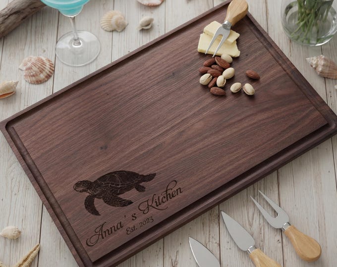 Personalized Coastal Cutting Board, Custom Engraved Charcuterie Board, Beach House Decor, Wedding Gift for Couple, Kitchen Gift