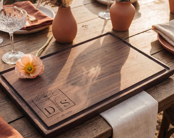 Personalized Cutting Board – Housewarming Gift For Couples: Custom Engraved Monogrammed Charcuterie Board