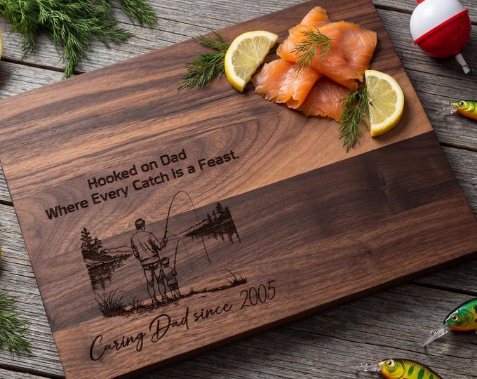 Personalized Fisherman Cutting Board - Custom Engraved Charcuterie Board: Father and Son Fishing Gift