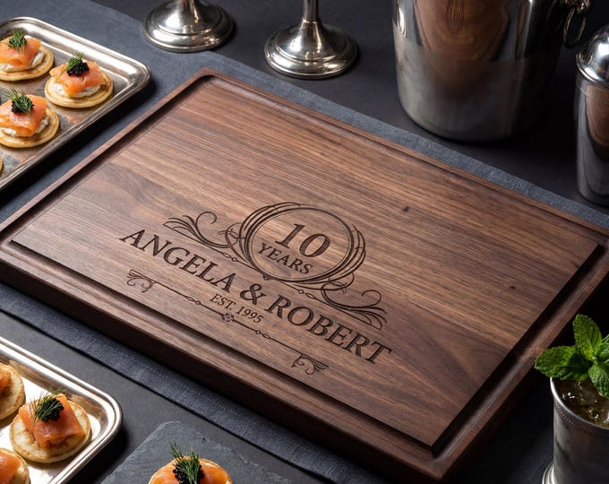 Personalized Cutting Board, 10 Years Anniversary: Custom Engraved Charcuterie Board, Couples Gift, Parent Gift, 10th Wedding Anniversary