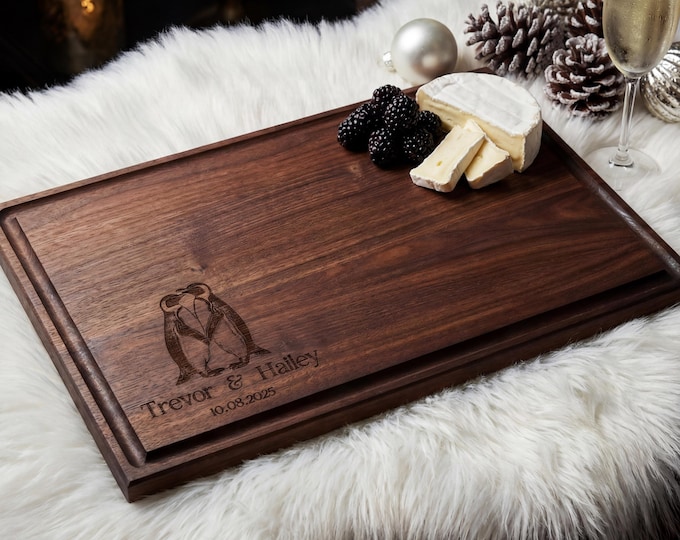 Personalized Cutting Board – Penguin Themed: Customized Cutting Board, Housewarming, Wedding Gift, Romantic penguin gift, Wildlife Gift