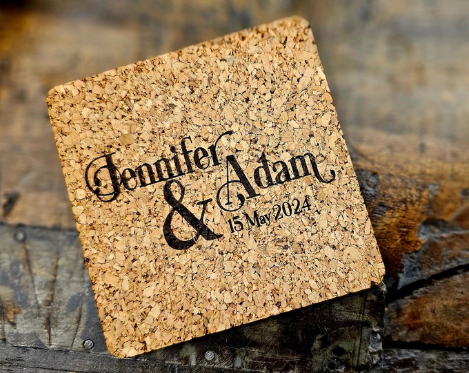 Personalized Cork Coasters - Laser Engraved Wedding Favors and Elegant Table Decorations, Wedding Giveaways