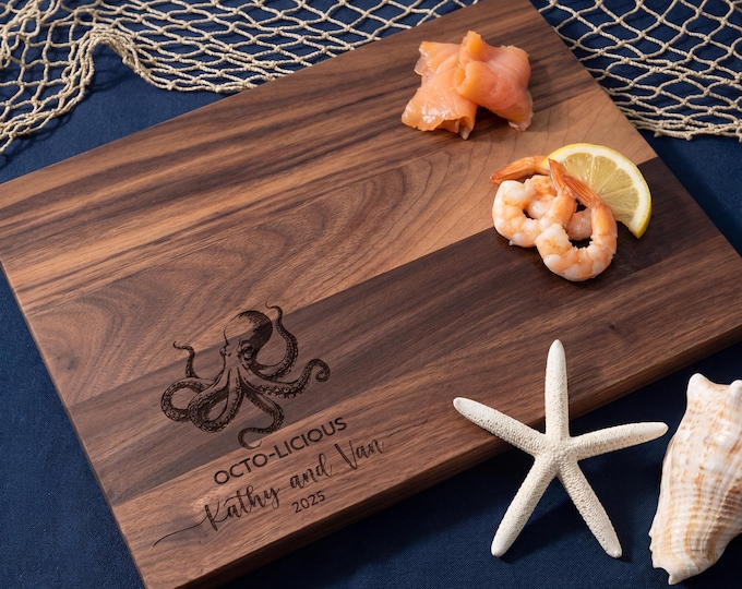 Personalized Cutting Board – Octopus: Custom Engraved Charcuterie Board, Seafood, Ocean, Chef, Kitchen Decor, Nautical, Coastal Board Gift