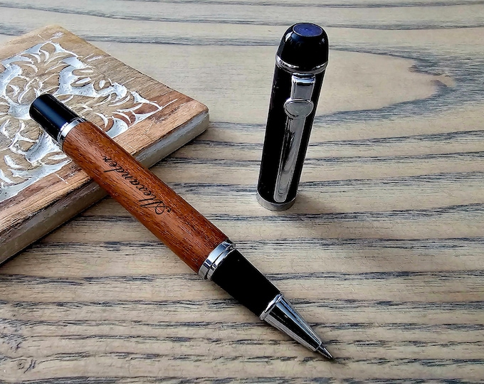 Personalized Laser Engraved Wooden Pen in Black Box - Custom Fonts, Blue Ink - Perfect Gift for Colleagues, Loved Ones, Teachers