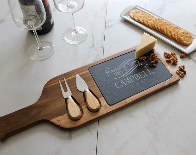 Personalized cheese board set, Custom cheese board With Utensils, Slate board, Wedding gifts, Gifts for the couple, Christmas gifts