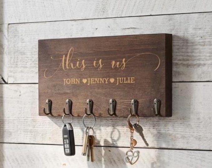 Personalized  Key hanger, Custom Key hook, Engraved key holder for wall, Mask hanger, Housewarming gift, Gift for the couple