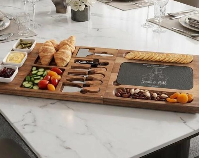 Personalized Acacia Wood Cheese Board Set: Engraved Charcuterie Platter
