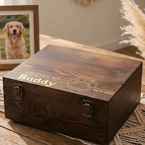 Personalized Pet Memorial Keepsake Box: Engraved Wooden Remembrance Trinket