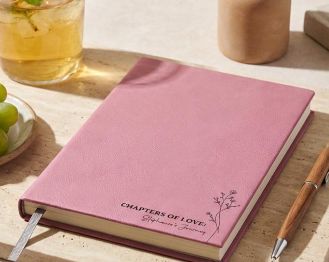 Personalized Vegan Leather Journal for Mom, Custom Engraved Floral Notebook, Mother's Day Gift