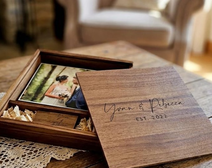 Personalized Walnut Wooden Photo Album Box Flash Drive Pendrive – Custom Engraved, Wedding Gifts Packaging, USB3.0, 64GB Capacity