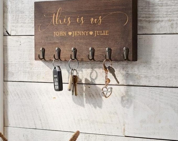 Personalized  Key hanger, Custom Key hook, Engraved key holder for wall, Mask hanger, Housewarming gift, Gift for the couple