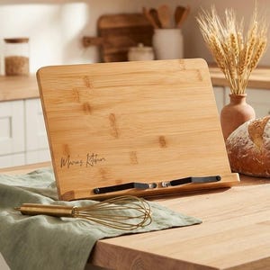 Personalized tablet holder, Recipe holder, iPad stand, Custom cookbook stand,  Customized bamboo stand, Mothers Day Gift, Chef easel