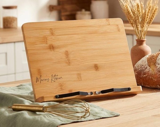Personalized tablet holder, Recipe holder, iPad stand, Custom cookbook stand,  Customized bamboo stand, Mothers Day Gift, Chef easel