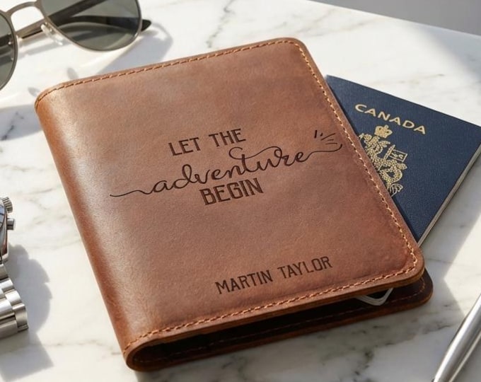 Personalized Genuine Leather Passport Cover, Custom Engraved Travel Wallet with Card Pockets
