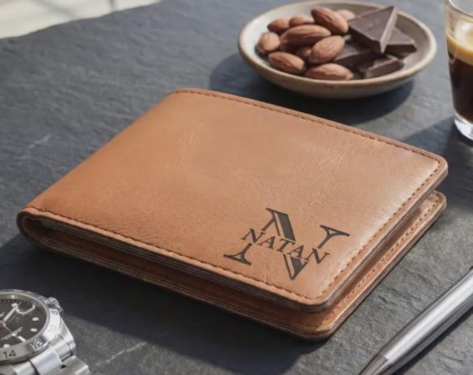 Personalized Slim Vegan Men's Wallet | Custom Engraved Bifold Gift For Him