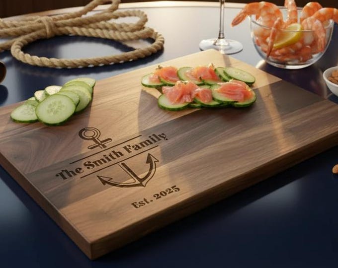 Personalized cutting board – Nautical Anchor: Custom Engraved Charcuterie Board, Captain, Sailor, Coastal Gift