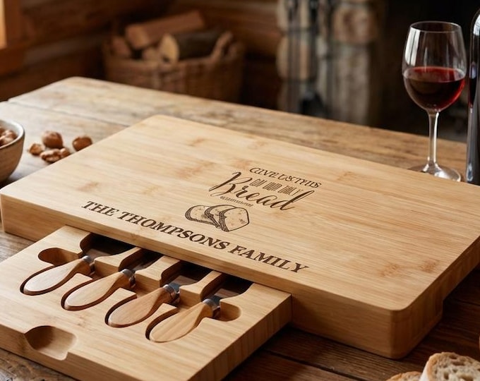 Personalized Bible Verse Charcuterie Board Set | "Daily Bread" Bamboo Cheese Platter & Christian Housewarming Gift