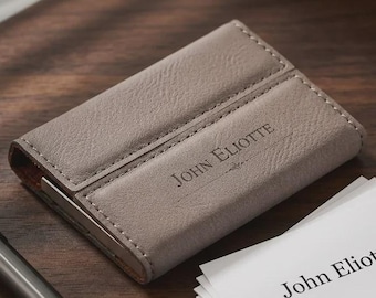 Personalized Vegan Leather Business Card Holder, Custom Engraved Slim Pocket Case, Executive Gift