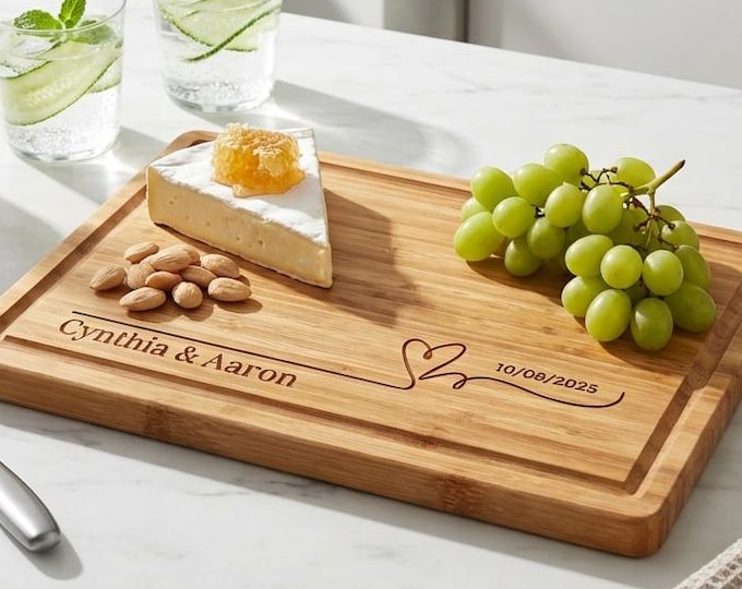 Personalized Bamboo Butcher Block, 1 Inch Thick Custom Engraved Wedding Gift, Wood Charcuterie Board