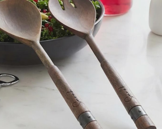 Personalized  Wood Salad Servers, Custom Engraved Spoon and Fork Set, Mother's Day Gift