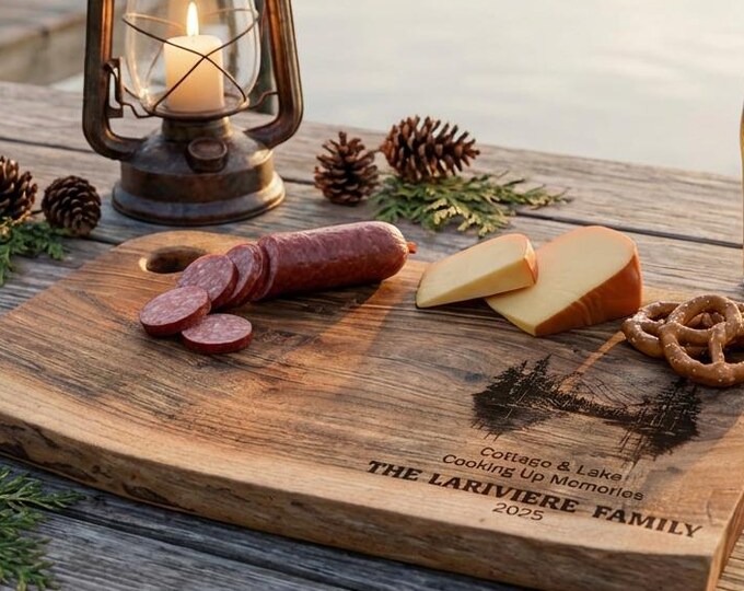 Lake House Gift for Family | Personalized Cutting Board & "Cooking Up Memories" Live Edge Platter