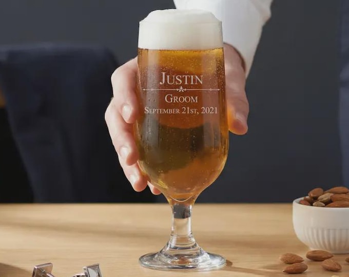 Personalized Pilsner Beer Glass | Custom Groomsman Wedding Gift
