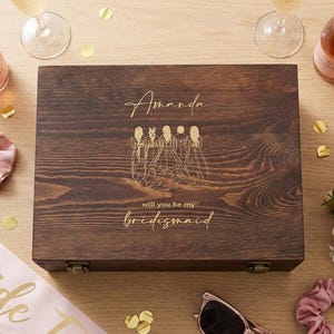 Personalized Bridesmaid Proposal Memory Box – Engraved Rustic Wooden Keepsake Gift