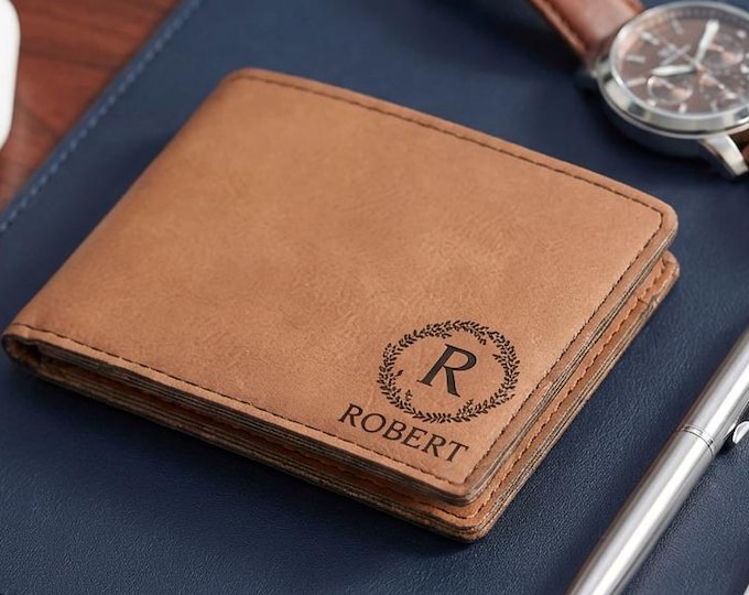 Custom Monogram Gift | Personalized Mens Wallet & Vegan Leather Groomsmen Proposal