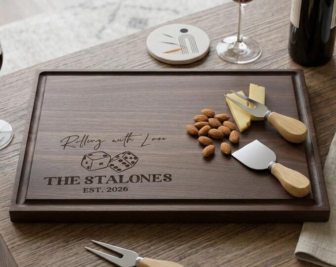 Personalized Cutting Board – Dice Themed: Customized Cutting Board, Housewarming, Wedding Gift, Game Night, Game Themed Family Gift