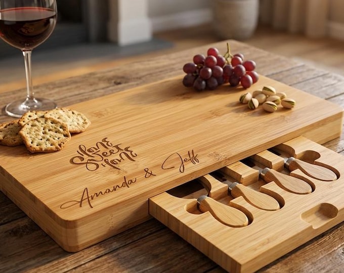Personalized Home Sweet Home Gift | Custom Charcuterie Board Set with Knives & Realtor Closing Gift