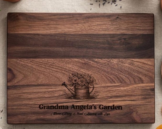 Personalized Grandma's Garden Wooden Cutting Board, Custom Engraved Wood Gift for Gardener