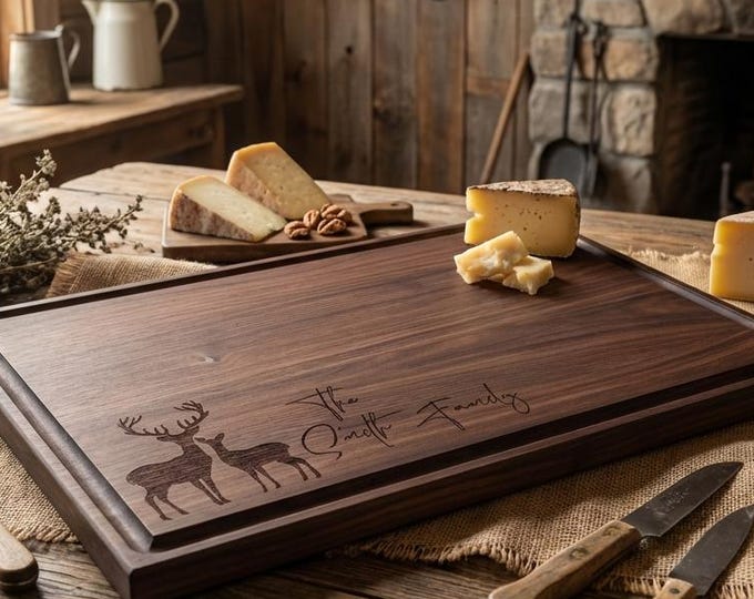 Personalized Deer, Buck cutting board: Custom Engraved Charcuterie Board - Family, Housewarming, Christmas, Nature Lovers Gift