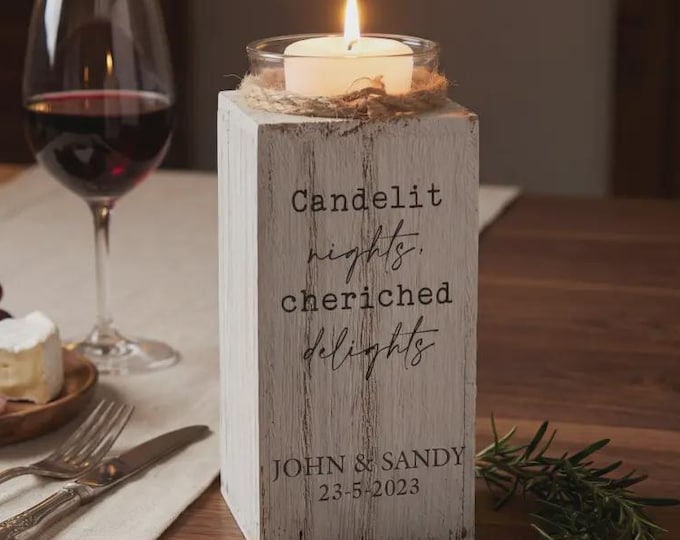Personalized Wooden Candle Holder – Custom Engraved Rustic Home Decor, Romantic Gift for Couples