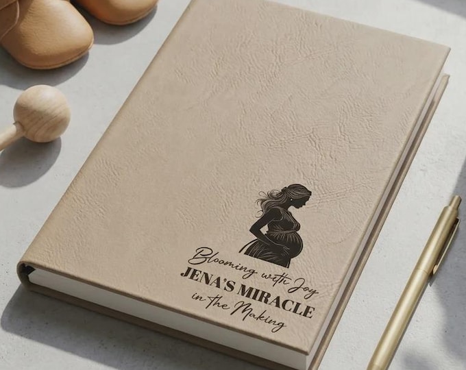 Personalized Pregnancy Journal, Custom Engraved Vegan Leather Notebook, Expecting Mom Gift